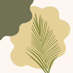 Floral wall art. Boho minimalist vector illustration for print poster, banner, greeting card. Abstract home decor with flowers, leaves. Bohemian art work