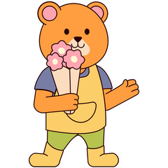 Bear Holding Flowers Illustration