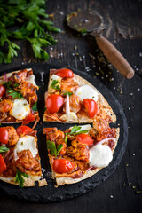 Fototapeta na wymiar Healthy tortilla pizza 