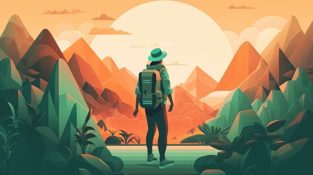 Digital Nomad: Figurative analogy drawing with uncluttered visual setup. Generative Ai