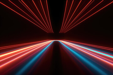 bright neon lights and road through wall, in the style of light indigo and red, elegant lines,Generative AI