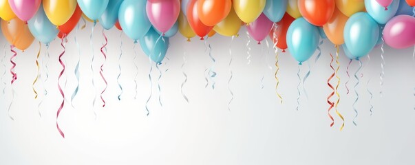 Balloons on Strings on White Background, AI Gemerative - obrazy, fototapety, plakaty