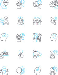 Mind function linear icons set. Cognition, Intelligence, Memory, Perception, Concentration, Attention, Consciousness line vector and concept signs. Imagination,Creativity,Learning outline