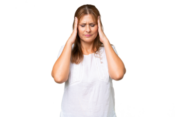 Middle-aged caucasian woman over isolated background with headache