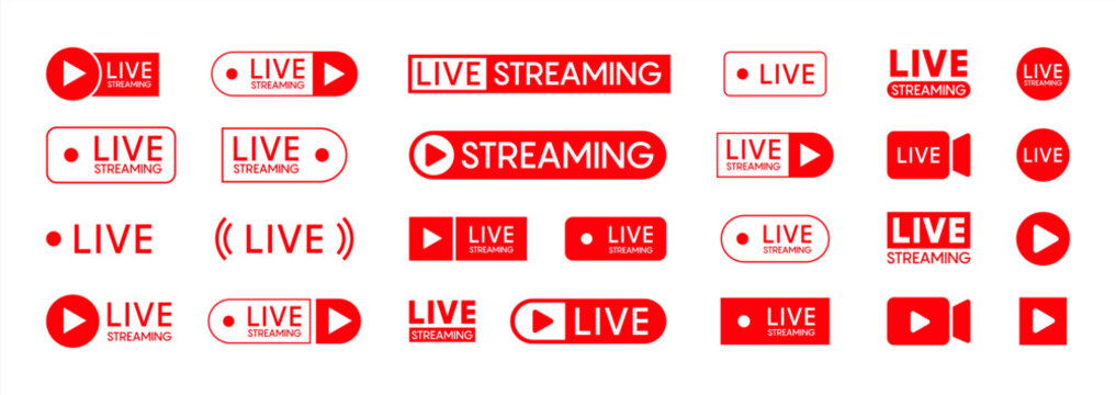 Live streaming set red icons. Play button icon vector illustration 10 eps.