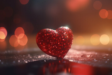 Coeur rouge de la saint-valentin dans une ambiance romantique » IA générative - obrazy, fototapety, plakaty