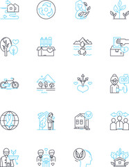 Naklejka premium Ecosystem management linear icons set. Conservation, Sustainability, Biodiversity, Restoration, Wildlife, Ecosystems, Habitat line vector and concept signs. Generative AI