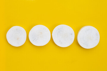 Sliced Japanese daikon. Fresh vegetables