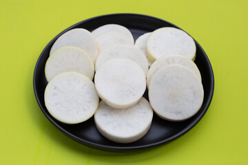 Sliced Japanese daikon. Fresh vegetables