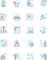 Candidate Selection linear icons set. Qualifications, Experience, Interviews, Assessments, Skills, Background, Education line vector and concept signs. References,Personality,Attitude Generative AI