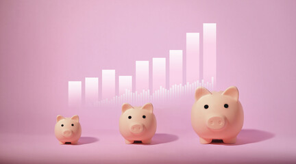 Piggy bank isolated on pink background. Saving money concept.