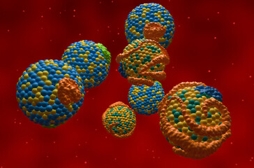 HDL (good) and LDL (Bad) lipoprotein (cholesterol) - Closeup view 3d illustration