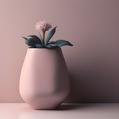 3D podium beige background. Pink flower in a vase. Minimal pedestal for beauty.