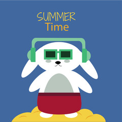 Summer Time Illustration Bunny with Sunglass, Headphone