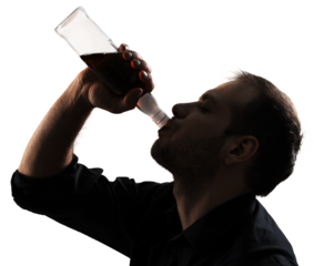 Silhouette of man drinking alcohol, Alcoholism concept