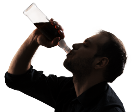 Silhouette of man drinking alcohol, Alcoholism concept