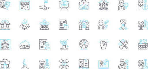 Corporate positions linear icons set. CEO, COO, CFO, CMO, CTO, HR, Accountant line vector and concept signs. Analyst,Auditor,Branding outline illustrations Generative AI - obrazy, fototapety, plakaty