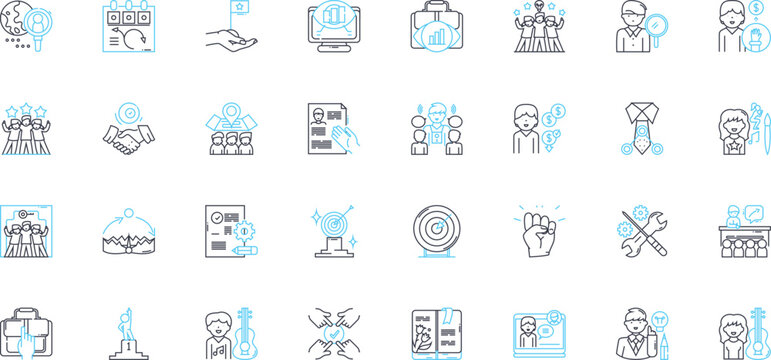 Corporate positions linear icons set. CEO, COO, CFO, CMO, CTO, HR, Accountant line vector and concept signs. Analyst,Auditor,Branding outline illustrations Generative AI