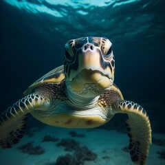 Underwater image of a turtle in the sea.