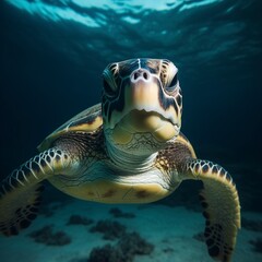 Fototapeta premium Underwater image of a turtle in the sea.