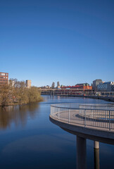 Obraz premium Arch walk path ramp at the canal Karlberskanalen, a sunny spring day in Stockholm