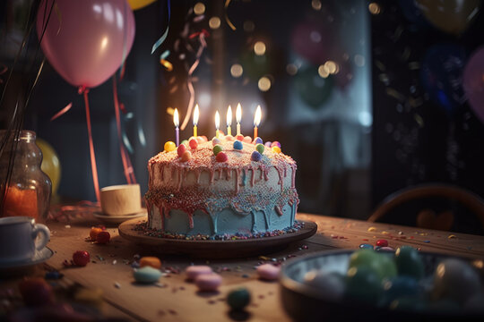 Gâteau dans une cuisine avec six bougies pour célébrer un anniversaire » IA générative
