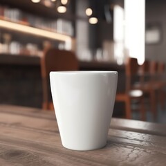 Fototapeta premium A mockup of a white coffee cup on a bar, created with Generative AI