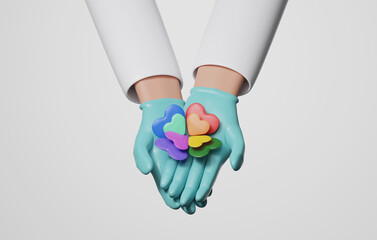 Close-up of doctor's hand with rainbow heart LGBTQ+