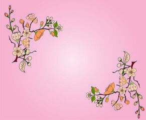 Obraz na płótnie Canvas Free hand Sakura flower vector set, Beautiful line art Peach blossom isolate on white background.Branch of cherry blossom for printing on wallpapers and sticker.Japanese flower.Golden line art.