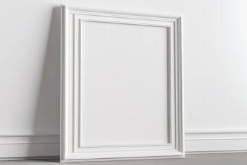 Empty frame mockup on empty neutral wall background. Generative AI.