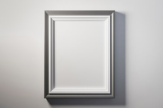 Empty frame mockup on empty neutral wall background. Generative AI.