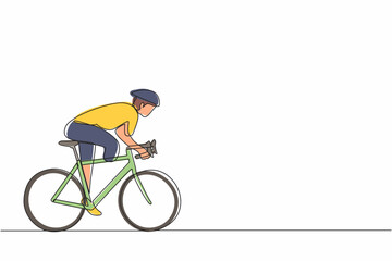 Continuous one line drawing male athlete cyclist with physical disabilities in action at championship. Concept for sport, summer disability games, recovery. Single line draw design vector illustration