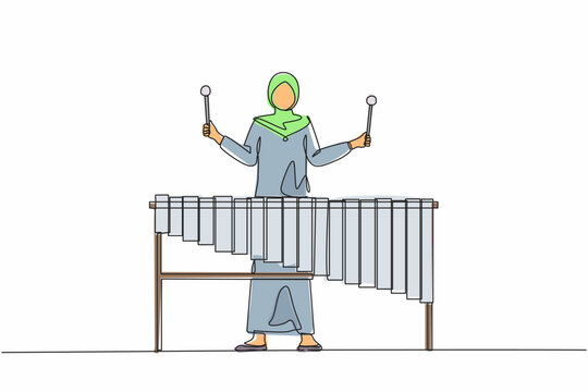 hijab woman playing xylophone, minimalist line art clip art preview