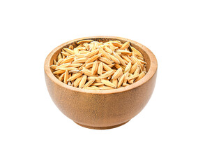 Steamed rice in   wood bowl on transparent png