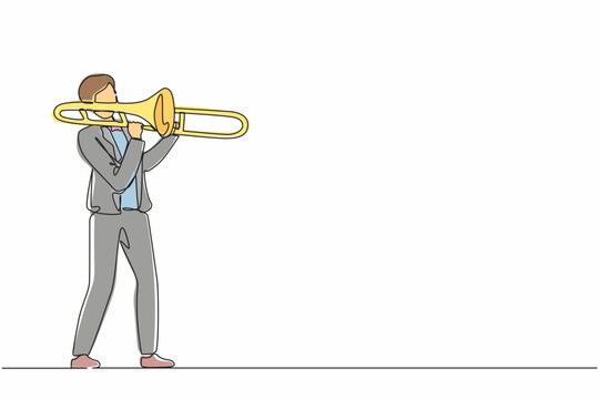man playing trombone, line art, yellow instrument clip art preview