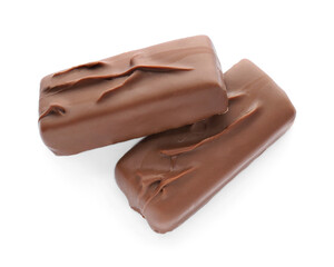 Two tasty chocolate bars on white background