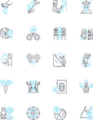 Fototapeta premium Leadership charisma linear icons set. Charismatic, Inspiring, Challenging, Empathetic, Confident, Visionary, Influential line vector and concept signs. Persuasive,Dynamic,Charming Generative AI