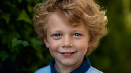 Portrait of a smiling happy kid on colored wall background created with generative ai tools