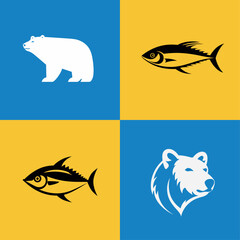 Animal icon-illustration set. Vector graphics silhouette tuna and bears