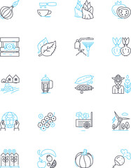 Naklejka premium Farm stand linear icons set. Produce, Fresh, Organic, Local, Vegetables, Fruits, Hy line vector and concept signs. Flowers,Herbs,Baked goods outline illustrations