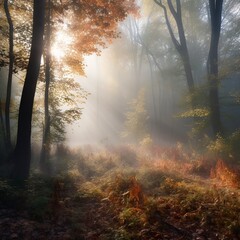 misty morning in the forest.