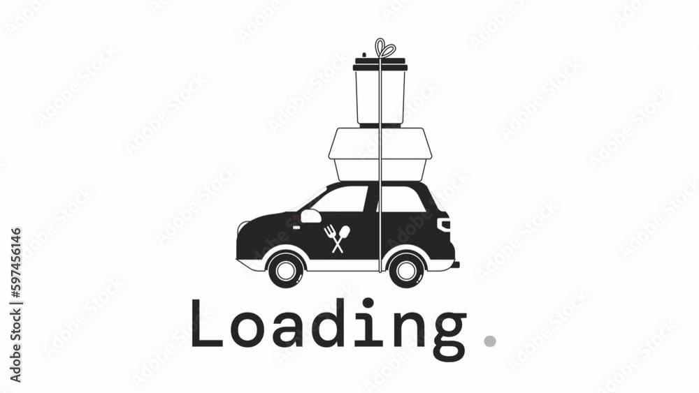 Poster prep meal order bw loader animation. premade dinner delivery. flash message 4k video footage. isolat