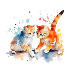 Watercolor Cats Clipart, Cute love, Cats Clipart, Cute cats, cats Art, Cats Graphics, Printable, PNG, AI Generative