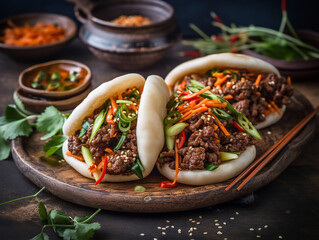 BAO BUN is a pork belly bun that comes from Fujian cuisine and is wrapped in a lotus leaf. This type of food is a popular snack in Taiwan and can often be found at restaurants or night markets.