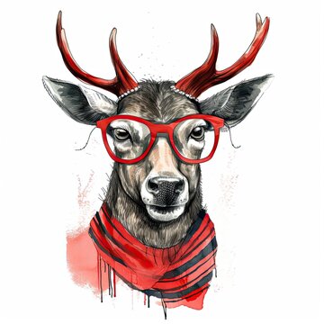 Portrait of Deer in striped red t-shirt with glasses. Generative AI