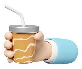 businessman hands holding paper or plastic coffee cup isolated. 3d render illustration