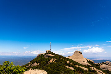 Rocky landscape with clear sky of Montserrat mountains