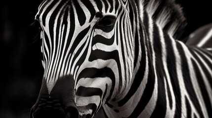 Close-up zebras black and white stripes. AI generated