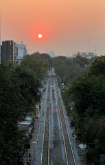sunset in the city railway