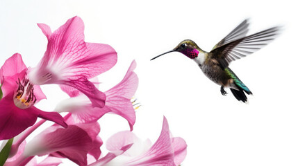 Fliegender Kolibri mit Blume